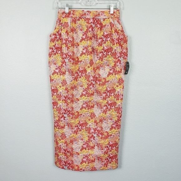 LULUS Ellarina Floral Column Skirt Pink Metallic Midi Sz XS Ethereal Twee - Picture 2 of 9